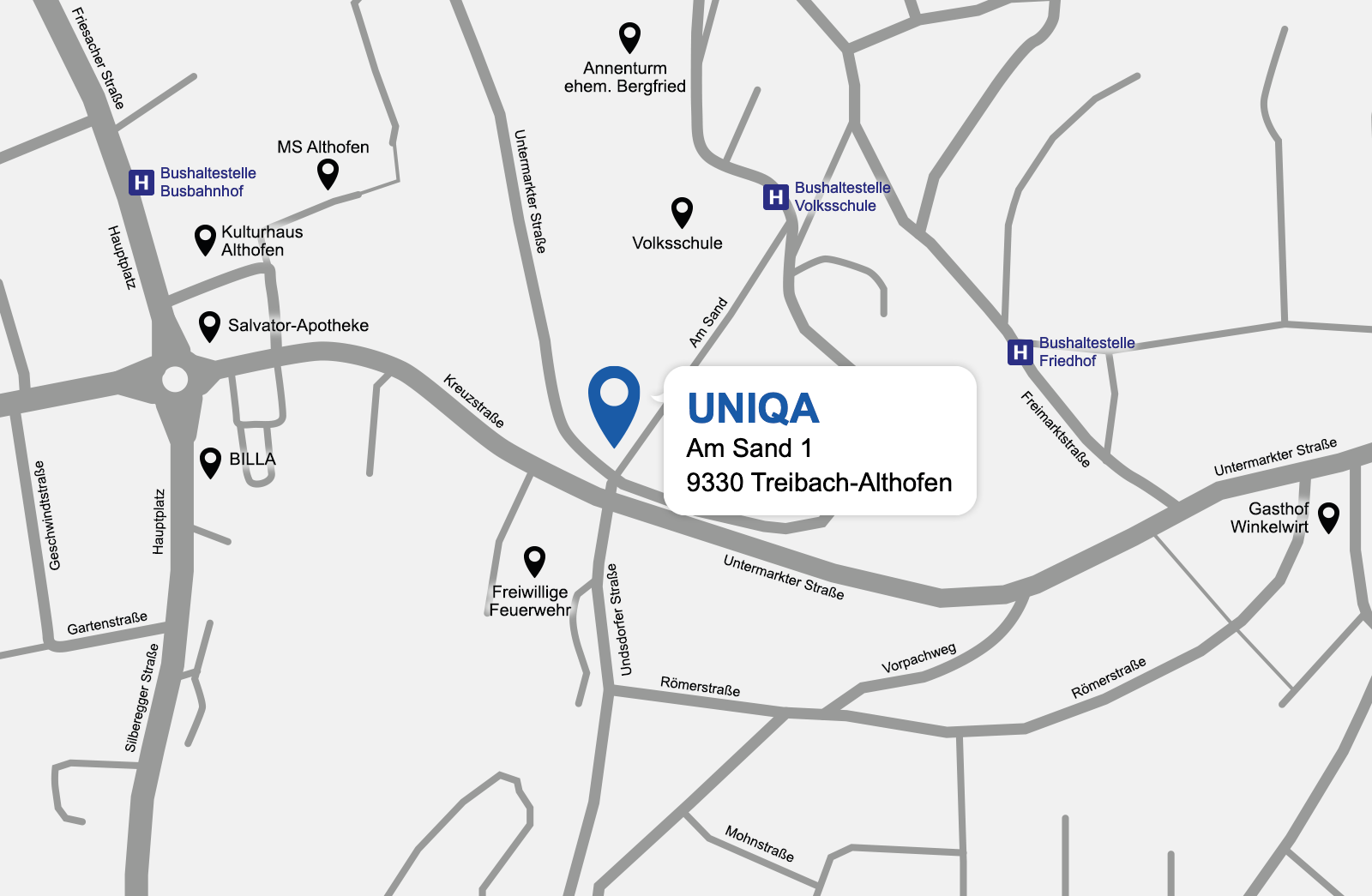 Eine detaillierte gezeichnete Karte der UNIQA Generalagentur Lauchart & Walther